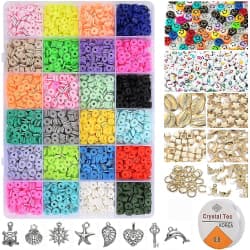 4000 st lerpärlor för armbandssats 6 mm 24 färger platt polymer