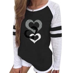 Damer Valentine Heart T-shirt Pullover Alla hjärtans dag svart Black S