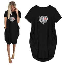 Alla hjärtans dag kvinnor hjärtslagande sommar t-shirt klänning Black 2XL