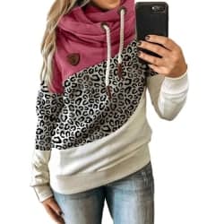 Huvtröja för kvinna med turtleneck sweatshirt hoodie sport camo tröja Leopard + rose red 3XL