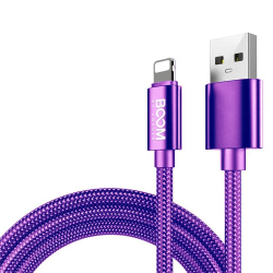 BOOM - Nylon USB till Lightning Kabel, 2.1A, 1M - Lila