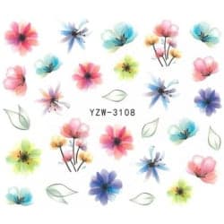 Vattendekaler - Blommor - YZW-3108 - För naglar multifärg