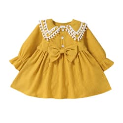 Baby långärmade klänningar Volang festklänning Yellow 12-18M