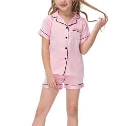 Toddler kortärmade sommaroutfits Lapel Neck Shorts Set Pink 120cm