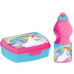 2-Pack Unicorn Rainbow Enhörning Matlåda Och Pop-up Vattenflaska multifärg