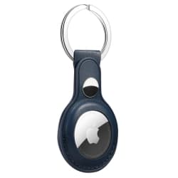 Apple AirTag Läder Hållare Med Nyckelring - Mörk Blå Mörkblå