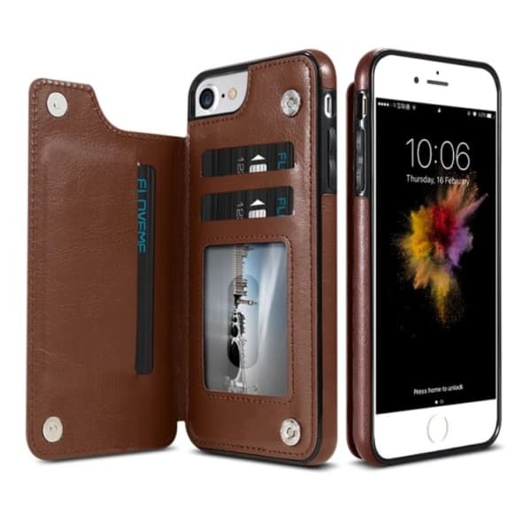 iPhone 6/6S Plus - Läderskal med Plånbok/Kortfack (NKOBEE) Roséguld