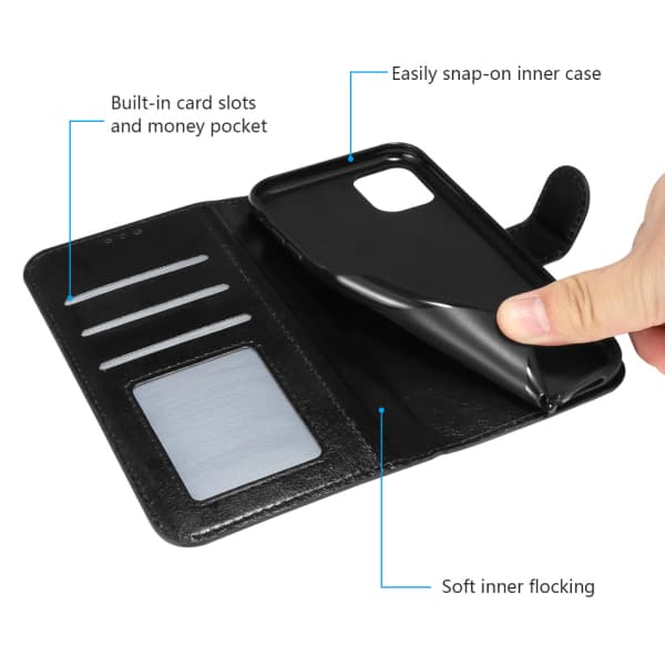 Plånboksfodral till iPhone 11 |Läder |3 kort + ID|ALLA FÄRGER svart