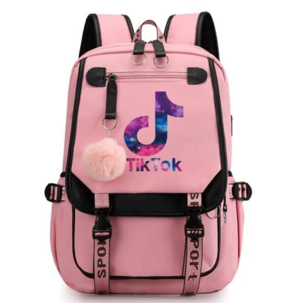 Tik-Tok   Ryggsäck vattentät skolväska med USB Hörlursuttag Rosa Pink Rosa