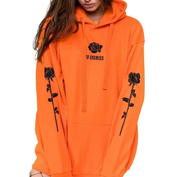Dam plus sammetsrosa tröja med blommönster i street print tröja orange L