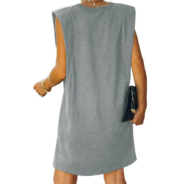 Damer casual temperament printed ärmlös mellanlång klänning grey L