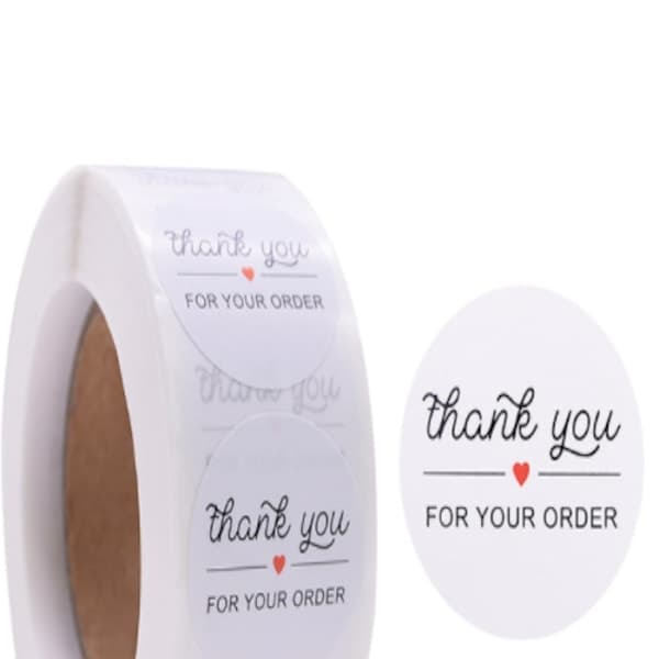 25 pack klister etiketter, thank you for your order vit med svart skrivstils text