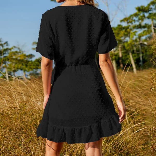 Kvinnor med hög midja miniklänning Bälte Kortärmad knälång klänning Black XL