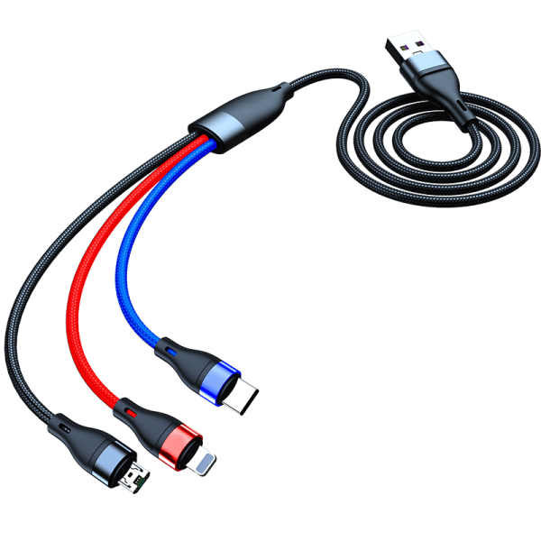 3-i-1 multikabel, USB-C/MicroUSB/Lightning, 5A, 1.2m